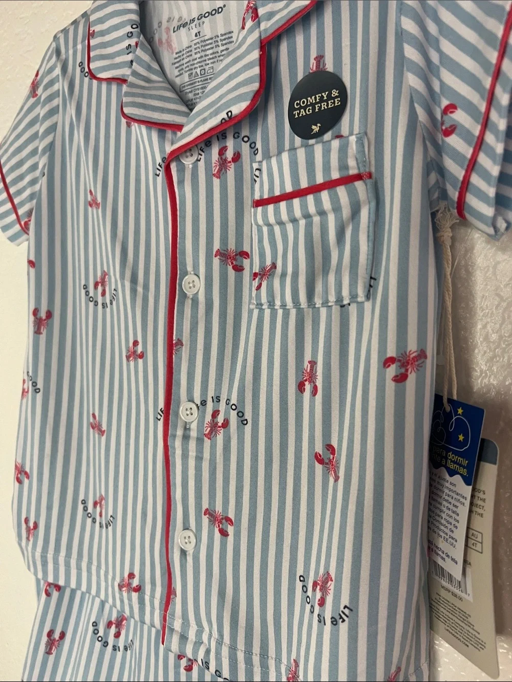 New life is good sleep 2pc lobster striped pajama set short sleeve shirt size 4T